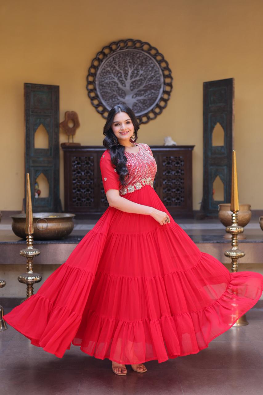 Rangrez Zari Sequin Flared Gown – Red