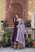Premium Designer Purple Georgette Embroidered Gown with Dupatta