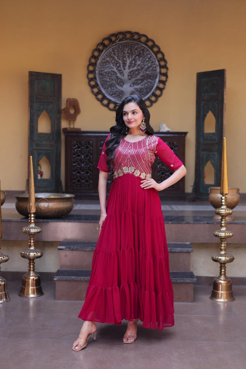 Gulabi Noor Zari Sequin Flared Gown – Pink