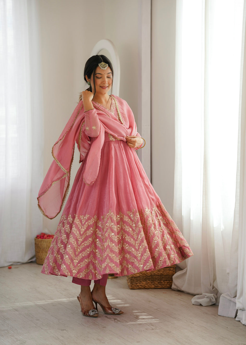 Blush Pink Embroidered Anarkali Suit Set