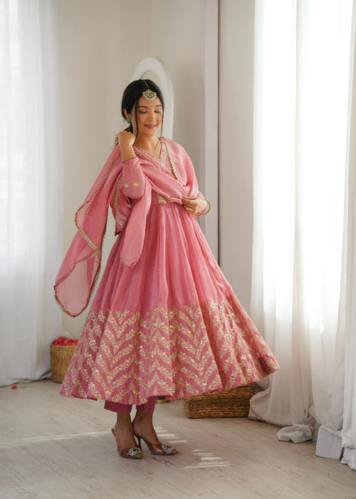 Blush Pink Embroidered Anarkali Suit Set