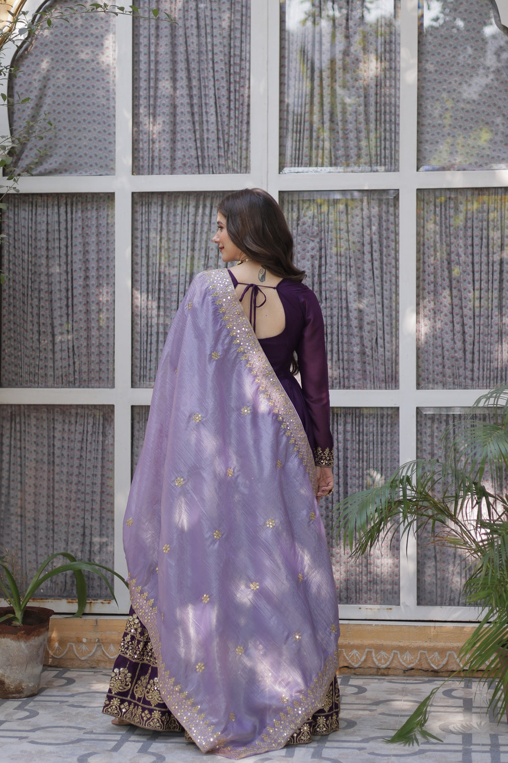 Premium Designer Purple Georgette Embroidered Gown with Dupatta