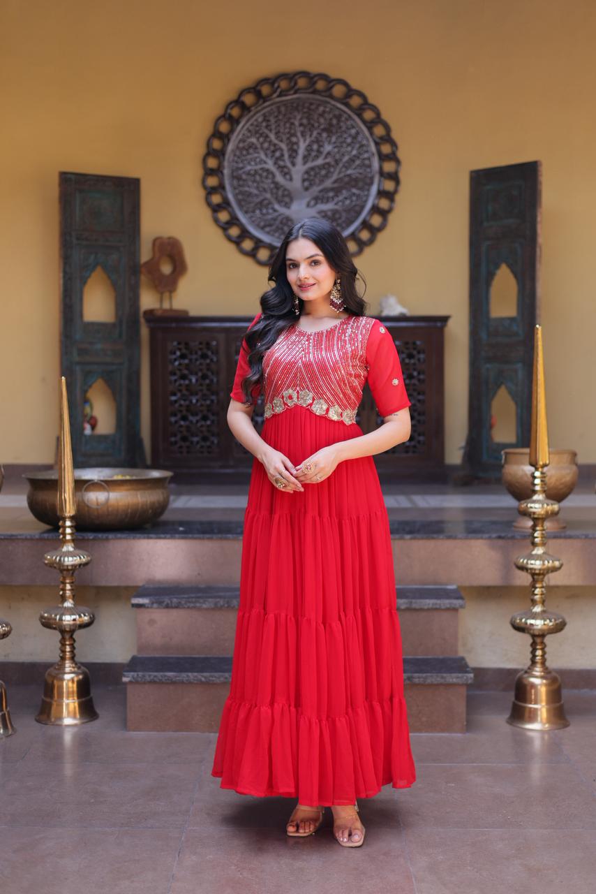 Rangrez Zari Sequin Flared Gown – Red