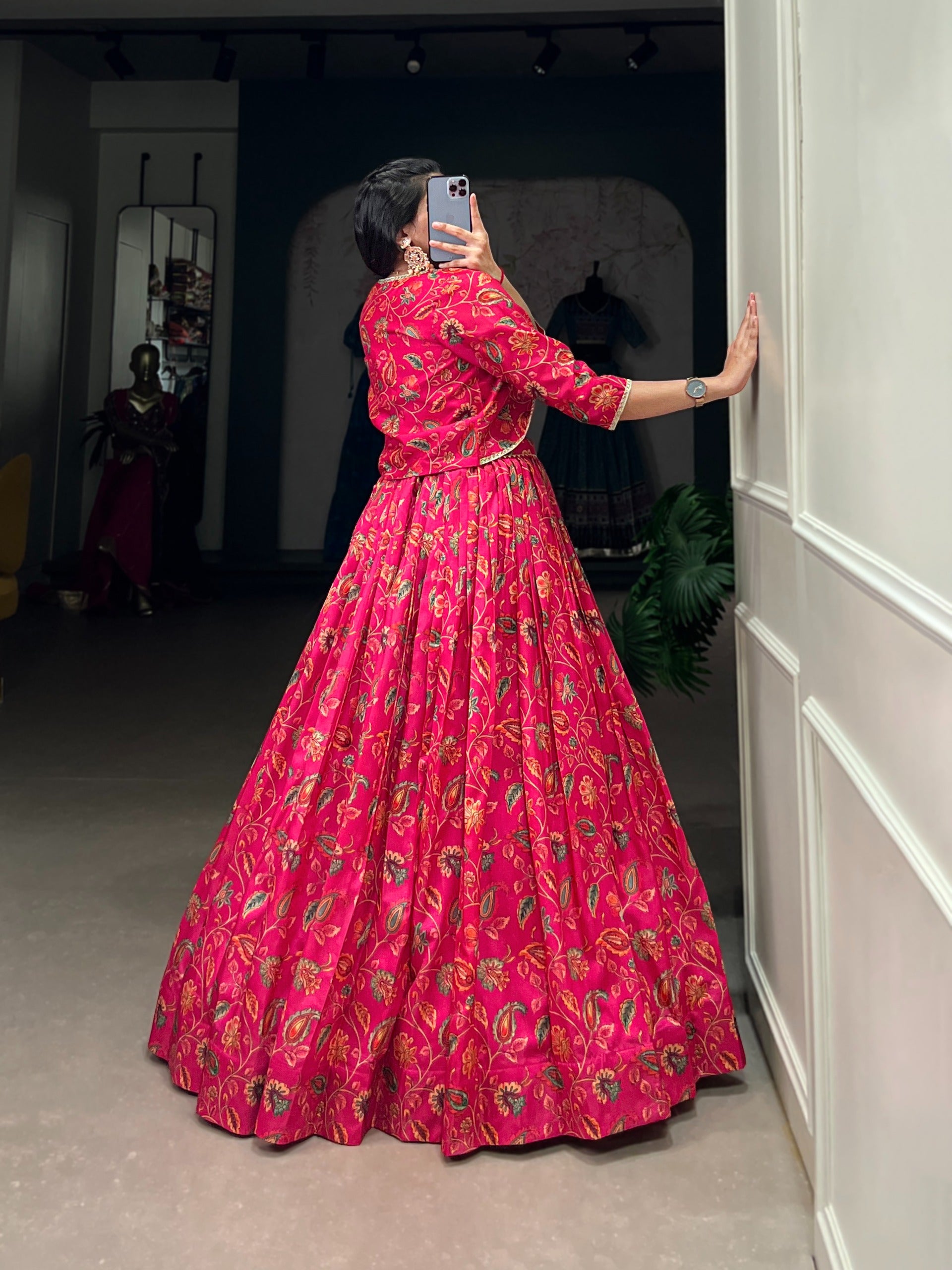 Riwaayat Floral Printed Tasar Silk Co-ord set Lehenga