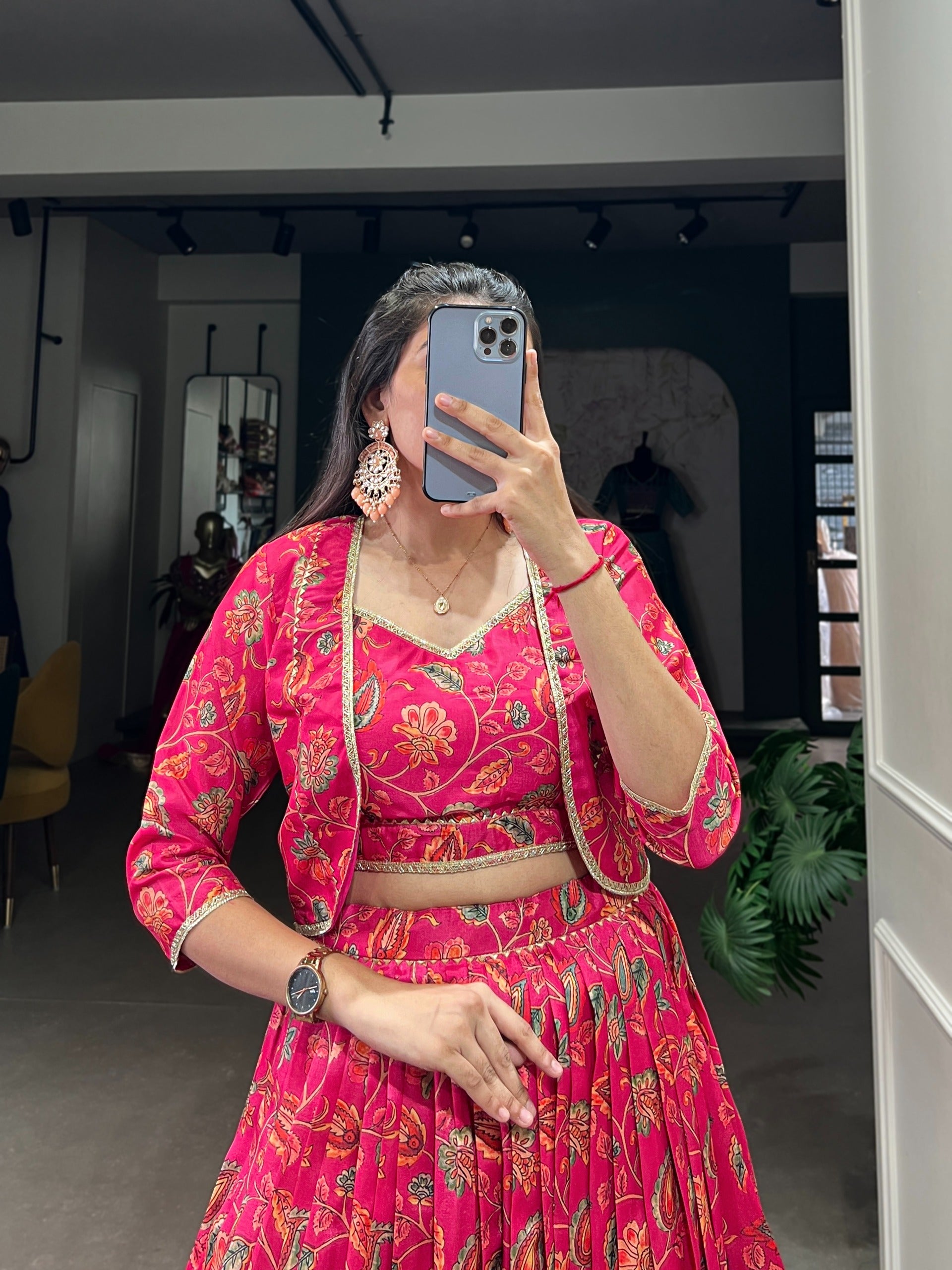 Riwaayat Floral Printed Tasar Silk Co-ord set Lehenga