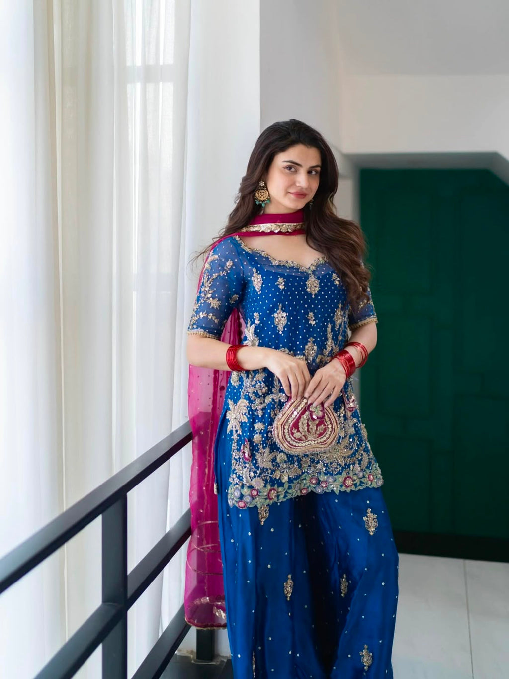 Premium Blue Georgette Kurti Palazzo Set with Dupatta