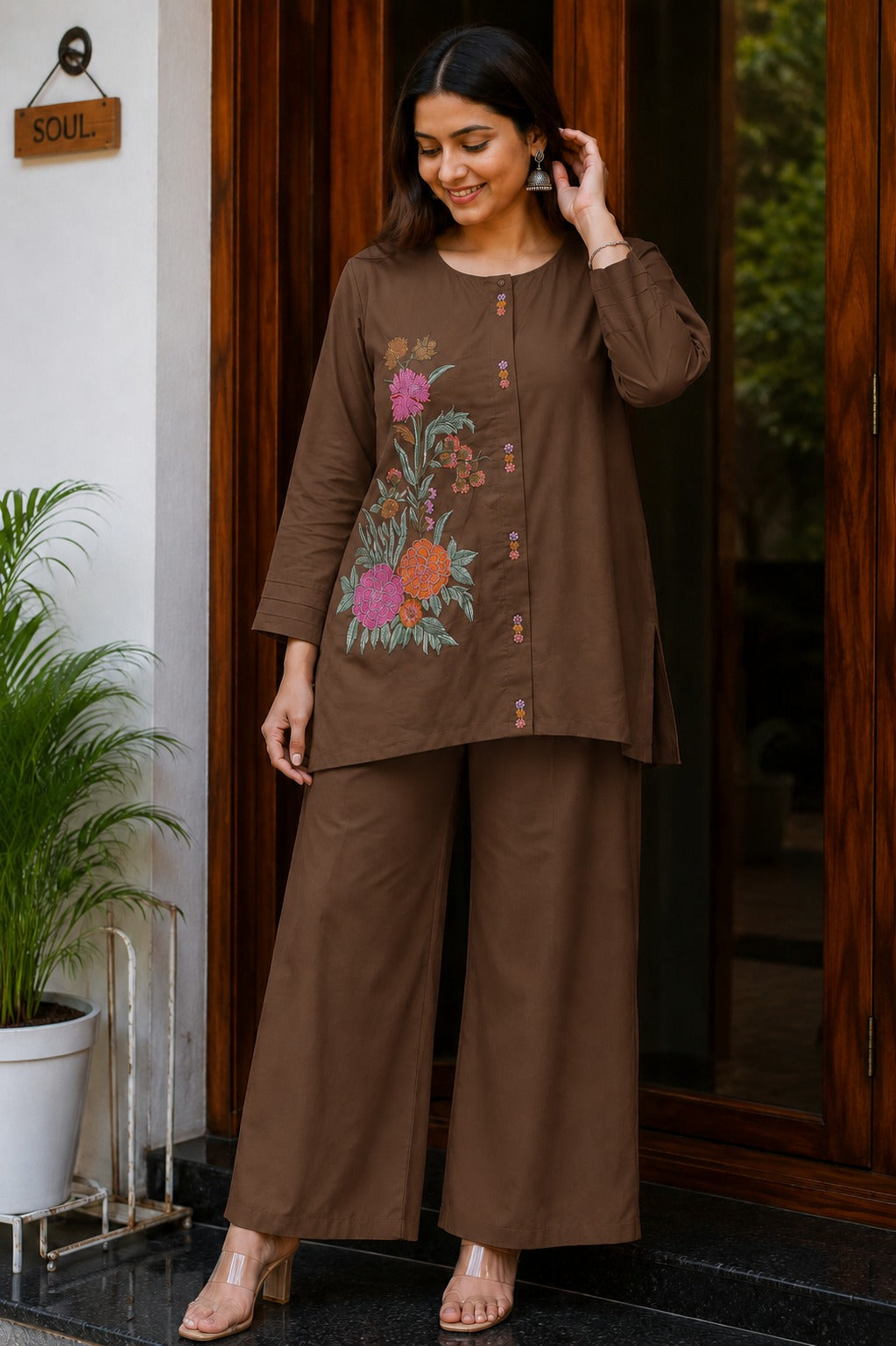 Riwaayat Rust Floral Embroidered Co-ord Set