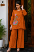 Riwaayat Rust Floral Embroidered Co-ord Set