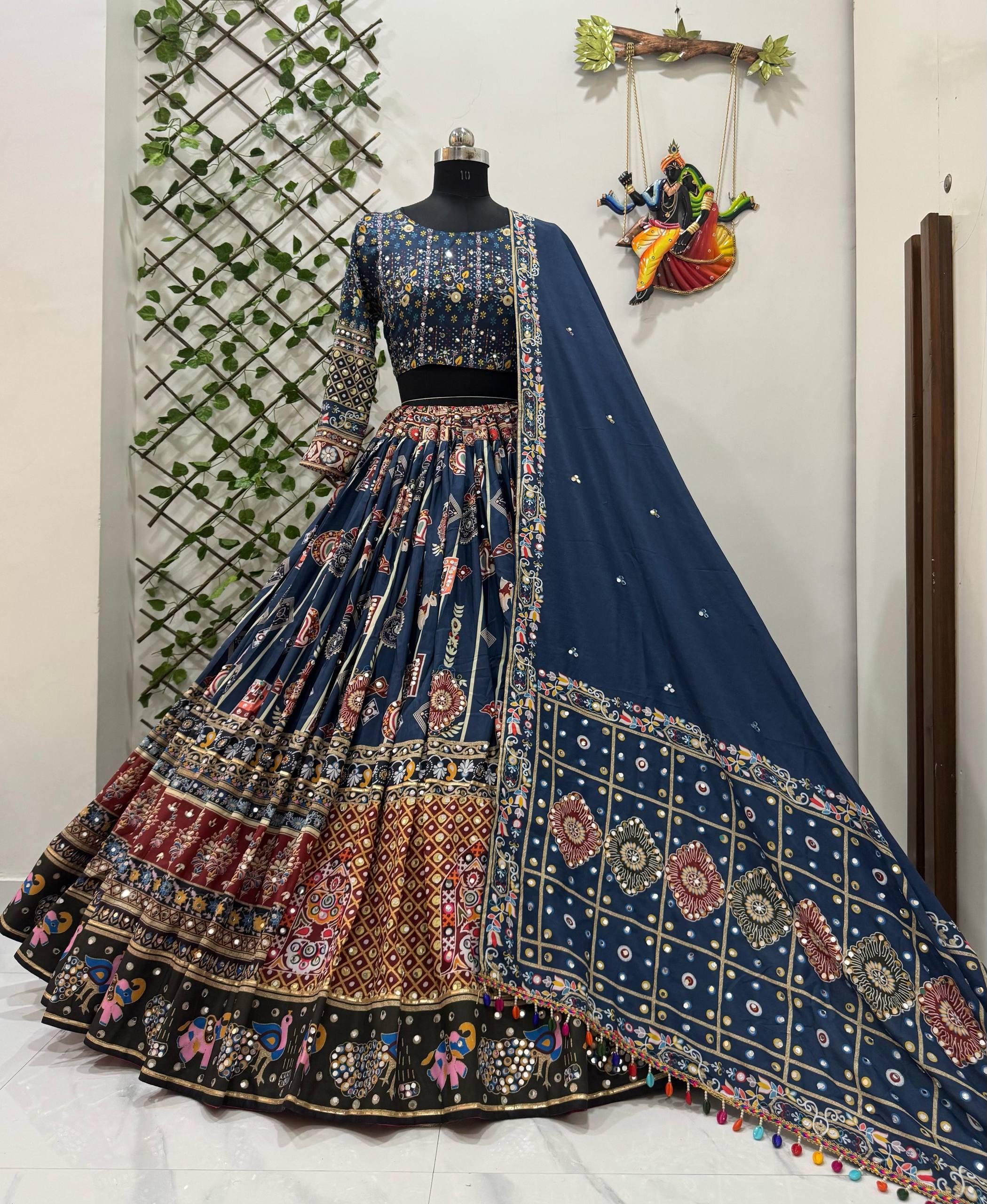 Navratri Mirror Work Muslin Chaniya Choli Set