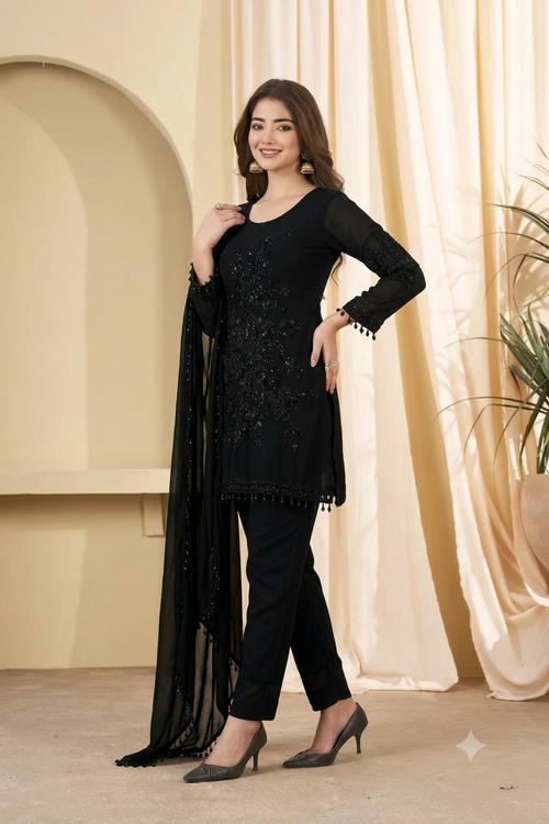 Elegant Black Georgette Kurti Set| Riwaayat by Pihu