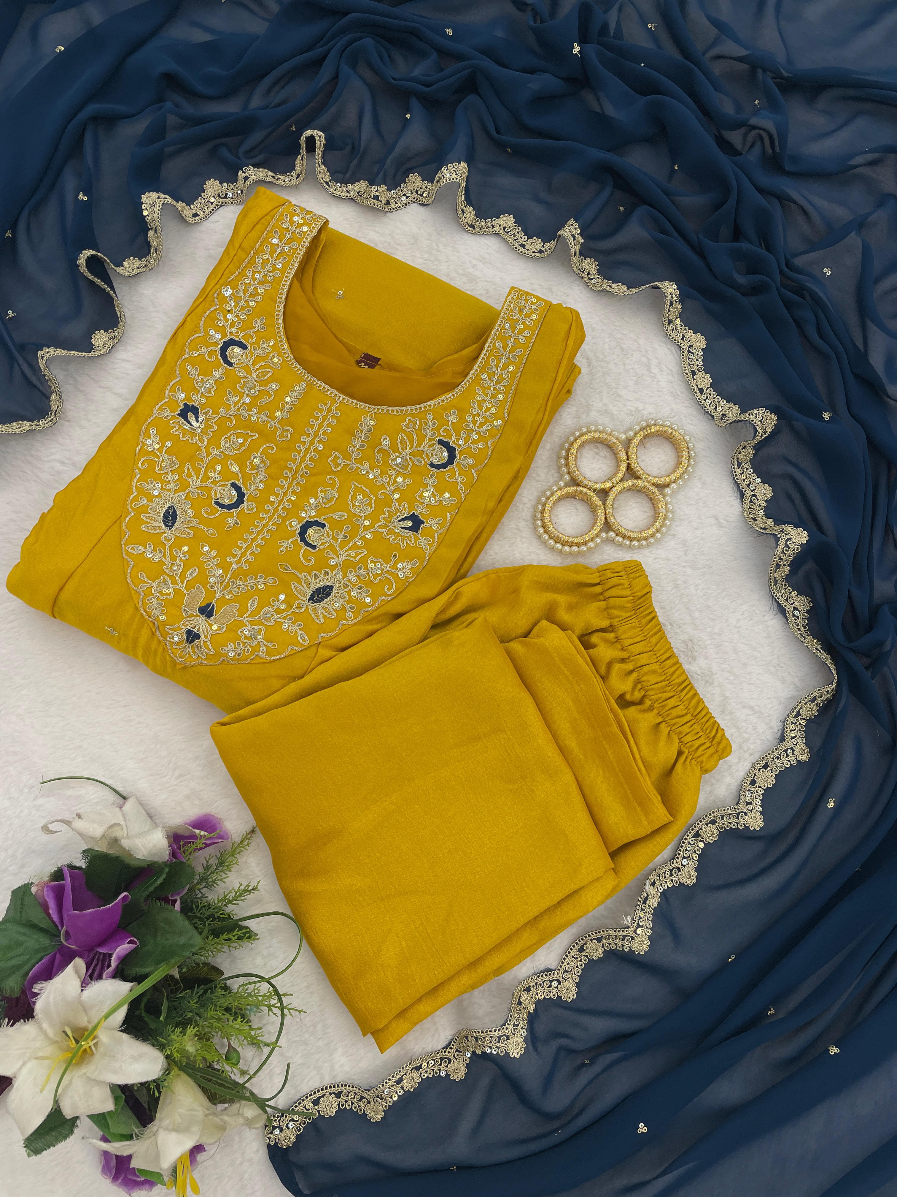 Premium Mustard Yellow Vichhitra Silk Anarkali Kurti | Riwaayat by Pihu