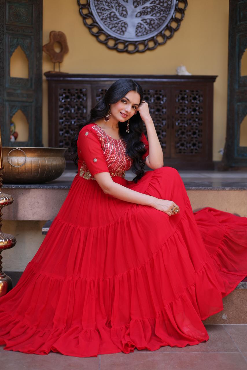 Rangrez Zari Sequin Flared Gown – Red