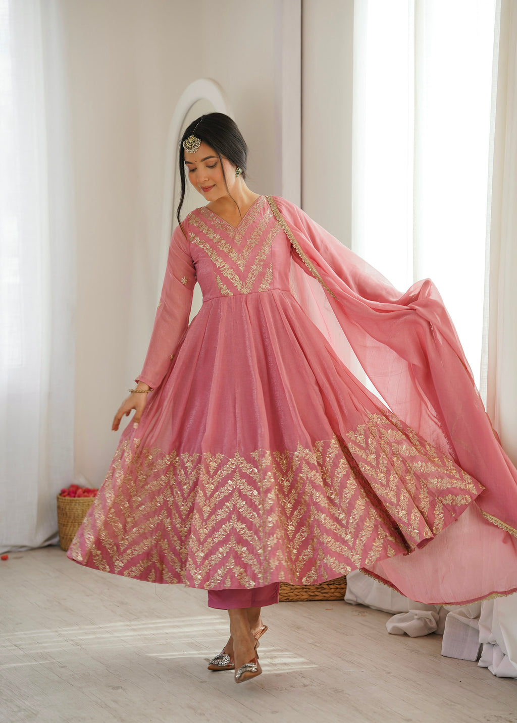 Blush Pink Embroidered Anarkali Suit Set