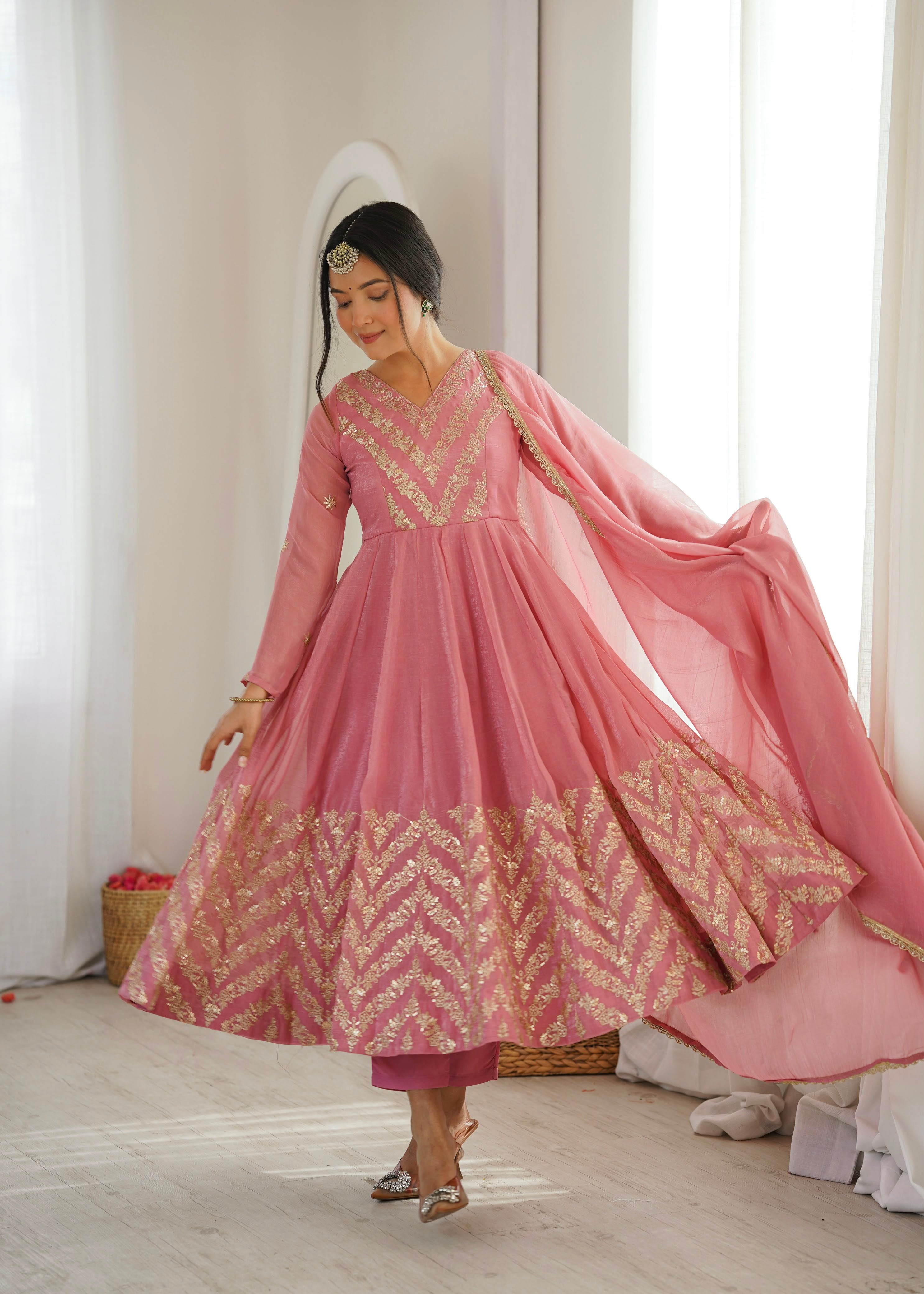 Blush Pink Embroidered Anarkali Suit Set