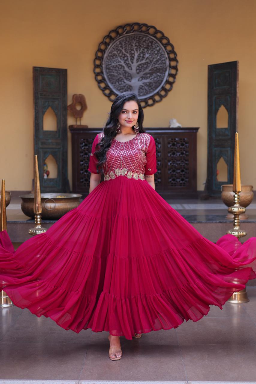 Gulabi Noor Zari Sequin Flared Gown – Pink