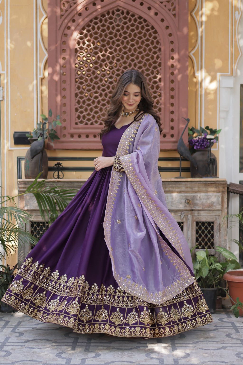 Premium Designer Purple Georgette Embroidered Gown with Dupatta