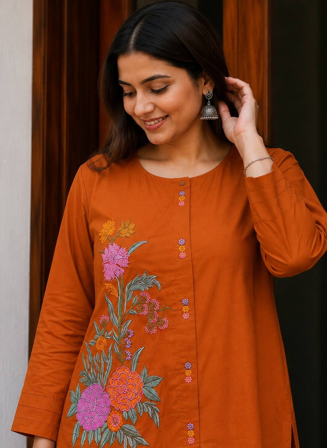 Riwaayat Rust Floral Embroidered Co-ord Set