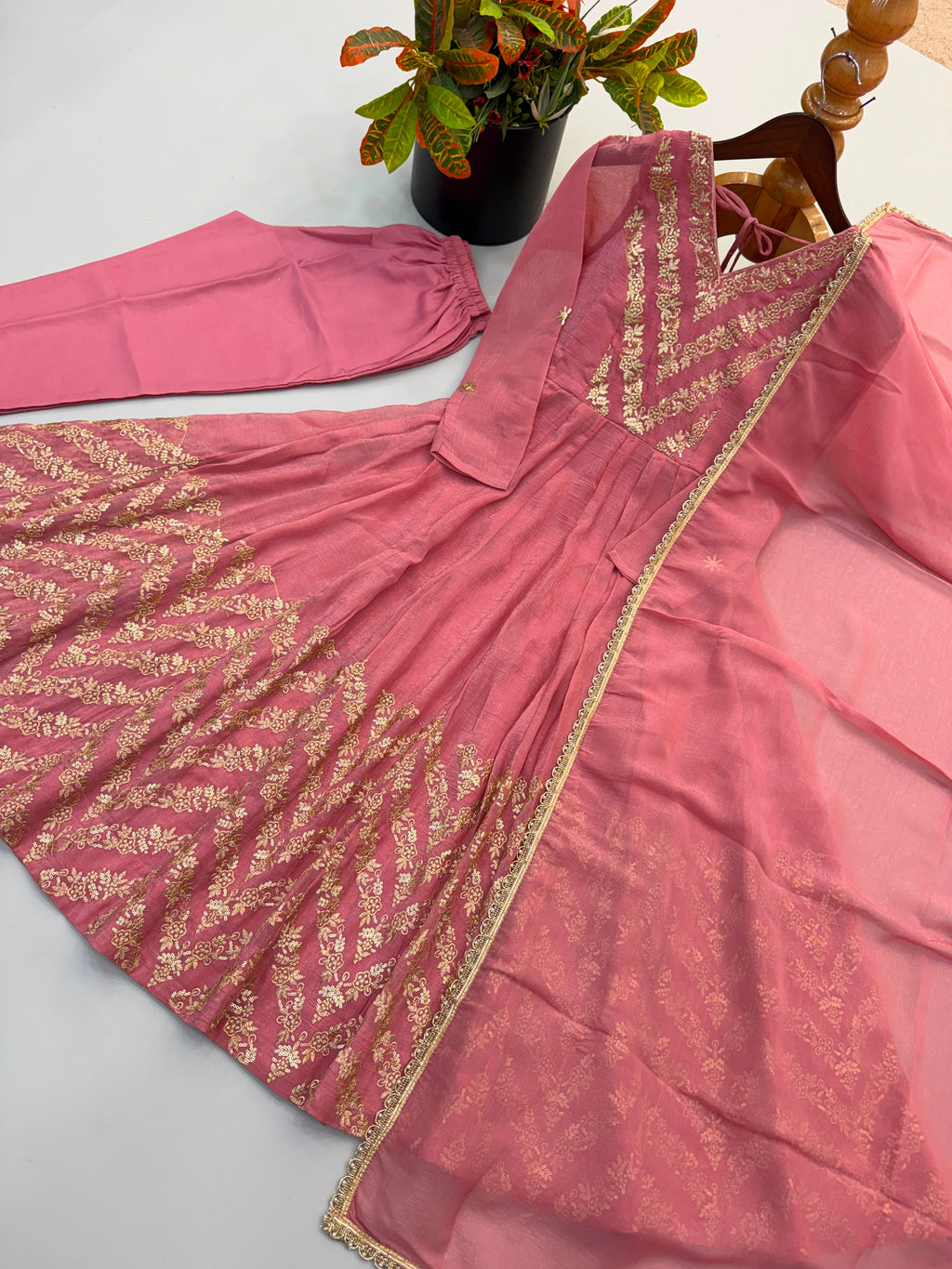 Blush Pink Embroidered Anarkali Suit Set