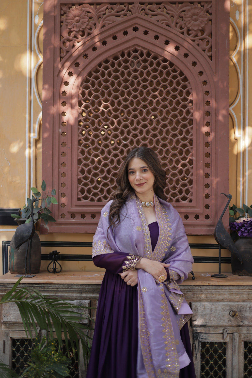 Premium Designer Purple Georgette Embroidered Gown with Dupatta