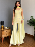 Lemon Yellow Embroidered Georgette Kurta Palazzo Set with Dupatta