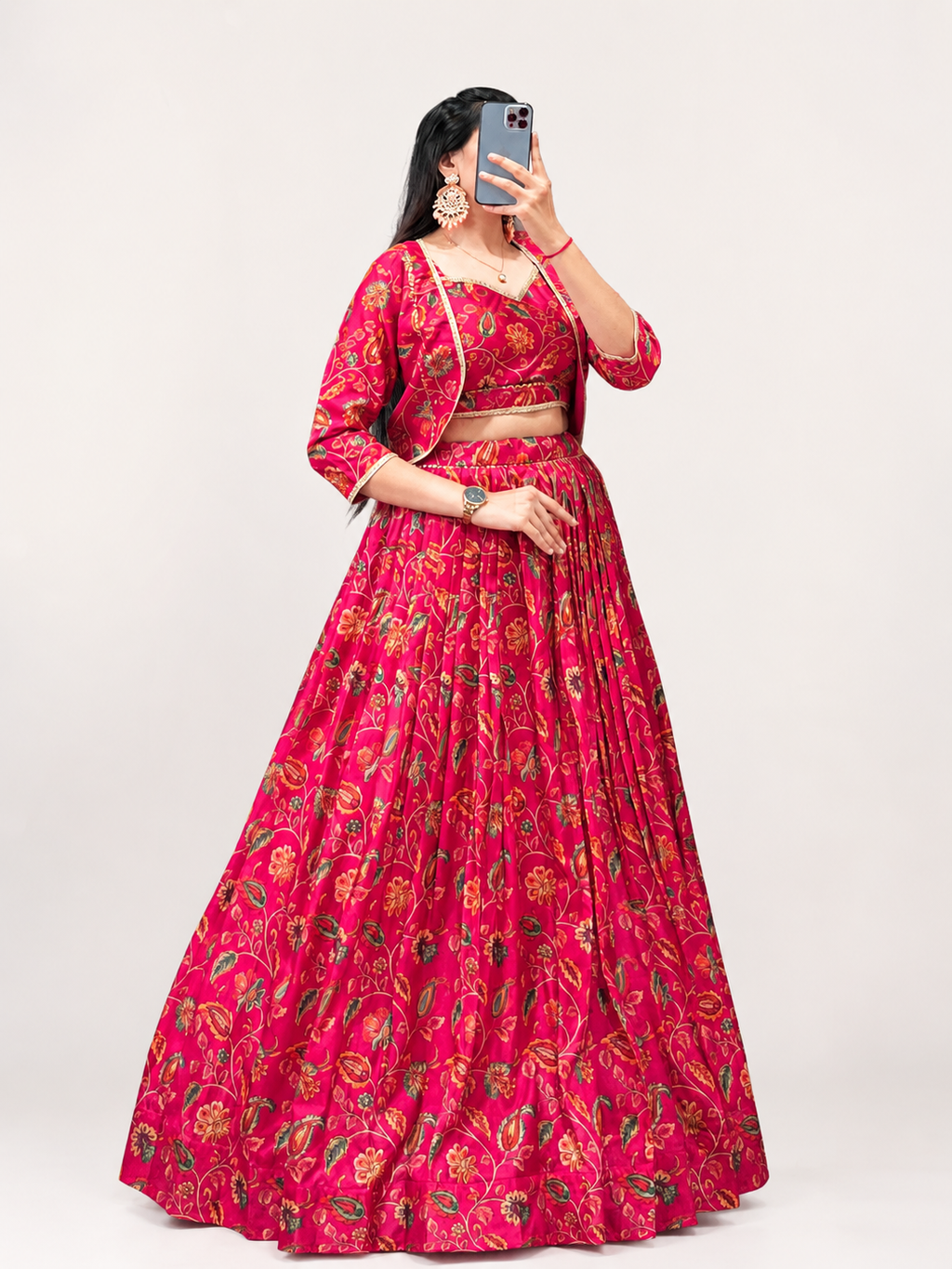 Riwaayat Floral Printed Tasar Silk Co-ord set Lehenga