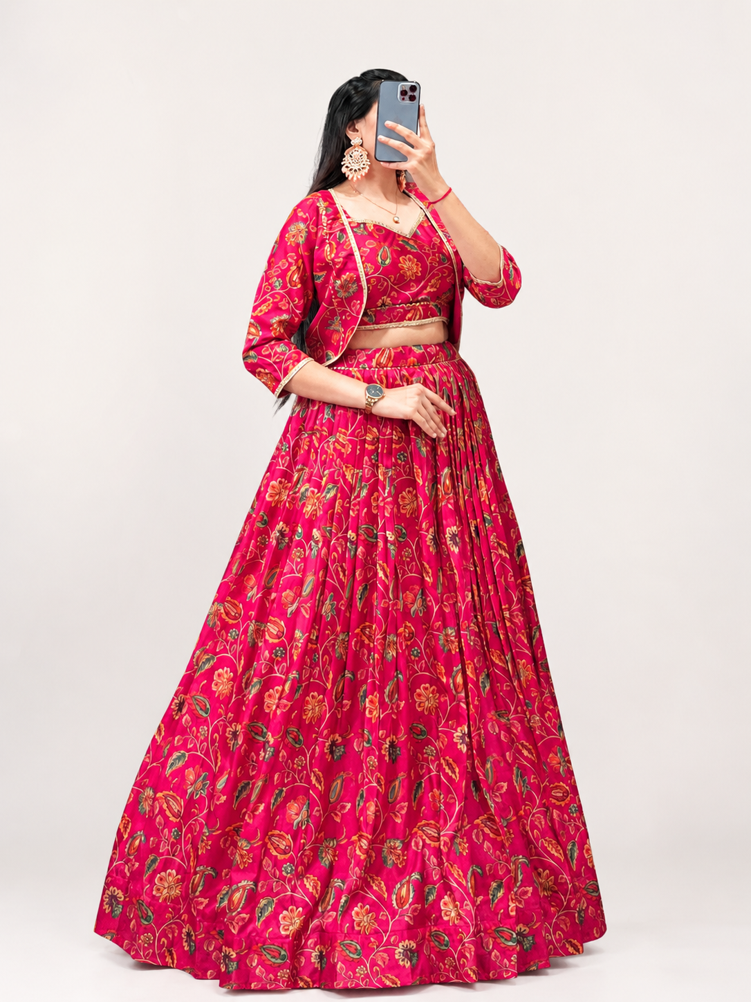 Riwaayat Floral Printed Tasar Silk Co-ord set Lehenga